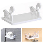 HASTHIP Wall Shelf for Bathroom and Kitchen Storage with Self Adhesive Mount | White Little Swan Design 25x13x2.3cm