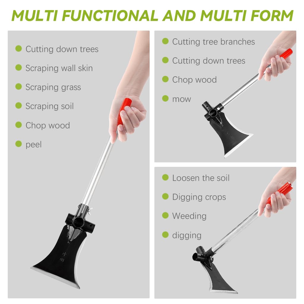 HASTHIP® Gardening Tool 3 In 1Multifunctional Gardening Sickle Shovel Tool Axe Tool with 11.8'' Steel Handle High Carboon Steel Sickle Shovel Tool Versatile Gardening Handy Tool