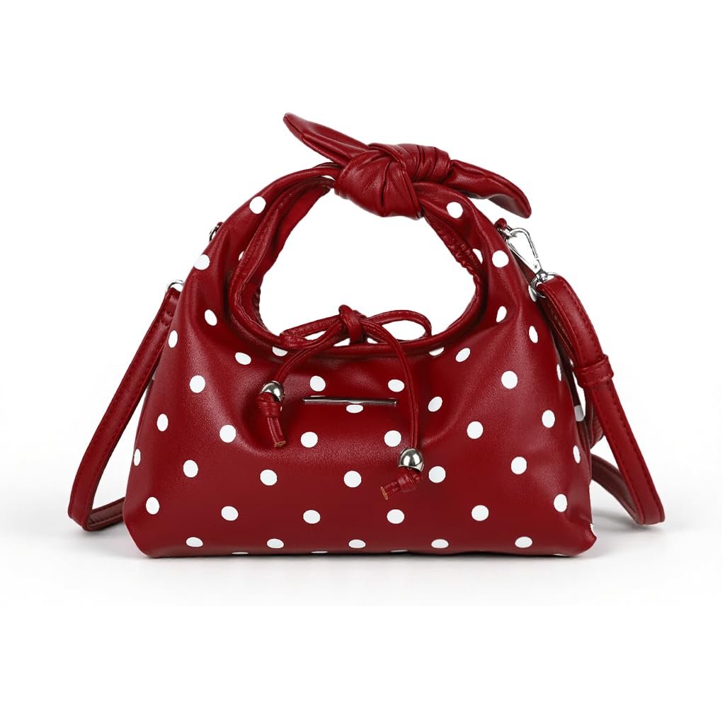 HASTHIP® Bolso de Mujer con Lunares y Lazo Grande,Bolso de Hombro Tipo Hobo,Mano Elegante y Ligero Tote Amplio para Trabajo Viaje Uso Diario - Rojo