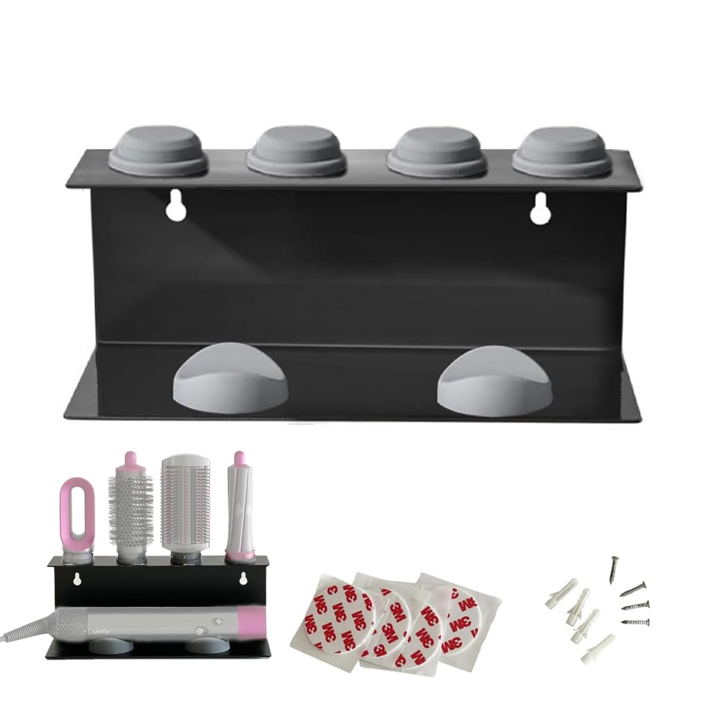 HASTHIP® Curling Iron Holder Attachments for Dy*on Airwrap Organizer Stand on Desktop, Hair Wrap Storage Rack Accessories Wall Mounted-Black