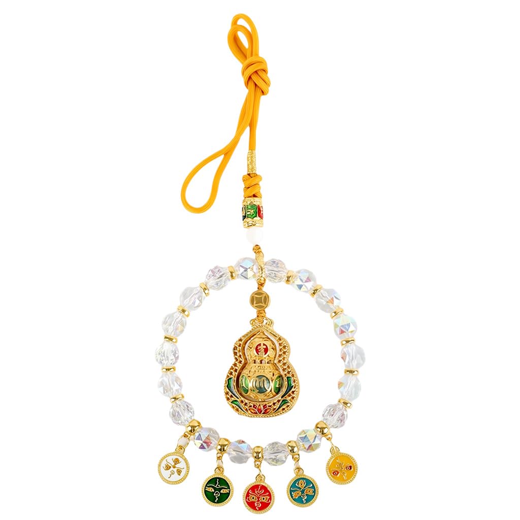 HASTHIP Car Hanging Ornament for Rearview Mirror featuring Golden Alloy Gourd and Crystal Beads | Good Luck Car Decor Gift