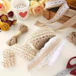 HASTHIP® 4 Rolls 13.12ft Jute Rope Burlap Ribbon Lace + 32.8ft Hemp Rope, Jute Rope for Craft Ribbons for Gift Wrapping, Event & Wedding Decorations, Gift Packing Materials Natural Fabric Roll Craft