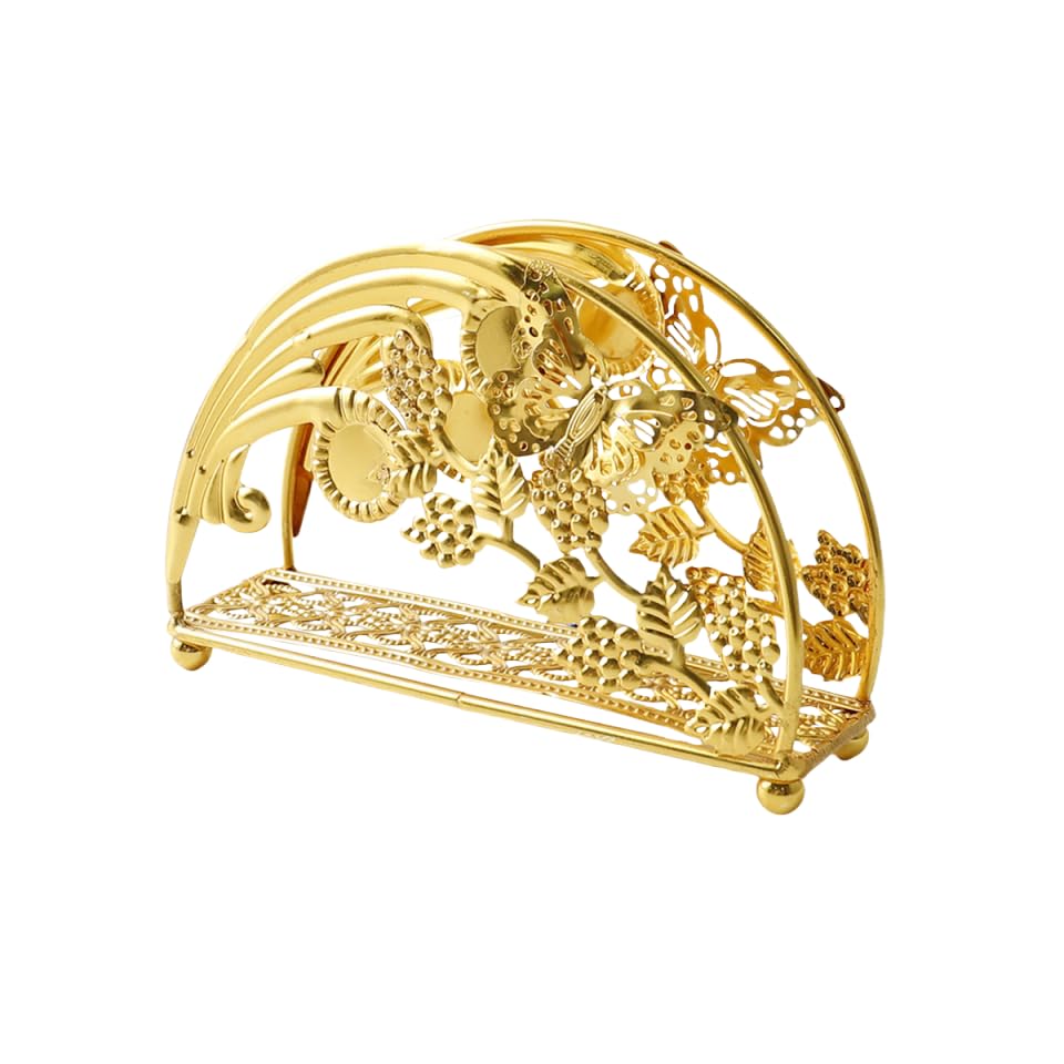 HASTHIP® Servilletero de Metal Barroco para Mesa,Soporte de Servilletas Bronce Rústico,Organizador Correo y Billetes Decorativo para Cocina o Restaurante 6x2x5.3 Pulgadas