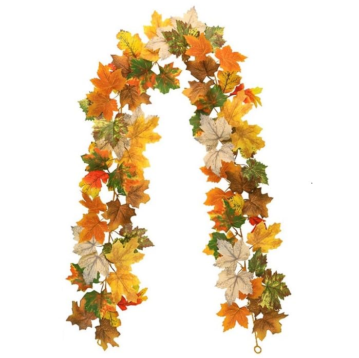 HASTHIP® 68.8-Inch Halloween Maple Garland for Door, Window, Handrail, Realistic Autumn Leaves Decoration for Fall, Thanksgiving & Halloween