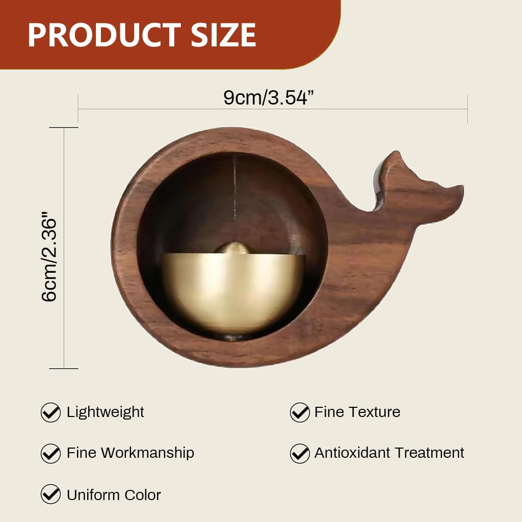 HASTHIP Magnetic Door Chime for Home and Shop featuring Whale Shape and 9.2x6.2x3.5 cm Wooden Bell | Easy Magnetic Mount
