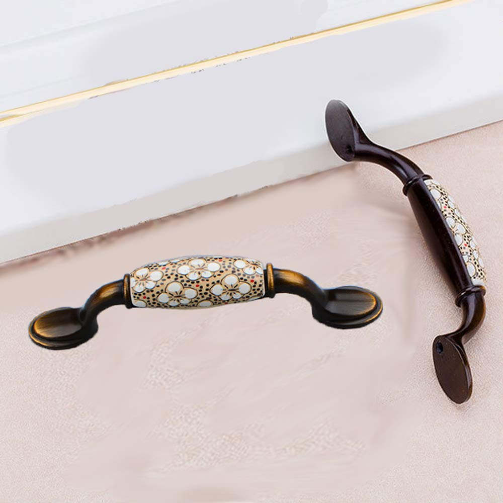 2PCS Ceramic Door Handle Gold Antique Finish, Zinc Alloy Antique Bronze Plated for Wood Wardrobe Cabinet Drawer Home Decoration with Screws (Size 5.67 Inch, Yellow Flower Hand Painted)