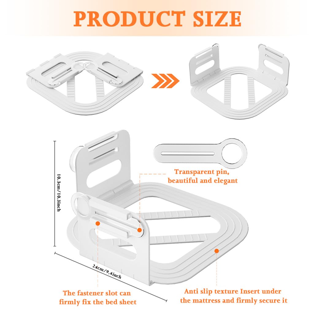 HASTHIP Fitted Sheet Fasteners Set for Secure Mattress Corners with Slide In Pin | Pack of 4