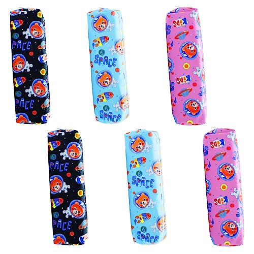 HASTHIP® 6pcs Girls Pencil Pouch Set - Large Capacity Colorful Space Bear Print Pen Case with Zipper