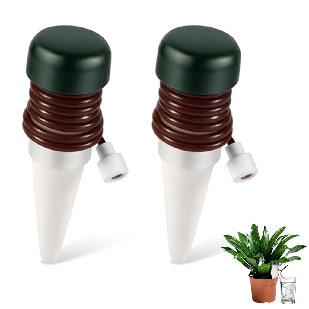 HASTHIP® 2Pcs Slow Irrigation Watering Kit, Porous Ceramics Cone Watering Kit with 75cm Pipe, Reusable Automatic Plant Waterer for Potted Plants