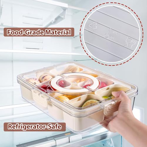 HASTHIP® Fridge Organiser Storage Boxes, Moisture-Proof Multi Compartment Storage Box, Divided 8 Compartments Kitchen Storage Box, Food Grade PP Fridge Storage Containers with Lid & Handle
