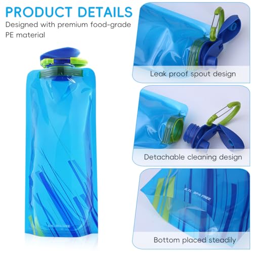 HASTHIP® 700ml Soft Water Pouches, Portable Leak-Proof Bottles with Quick Release Buckles, Reusable Hydration Packs for Running, Hiking, Sports & Gym, 3 Pack