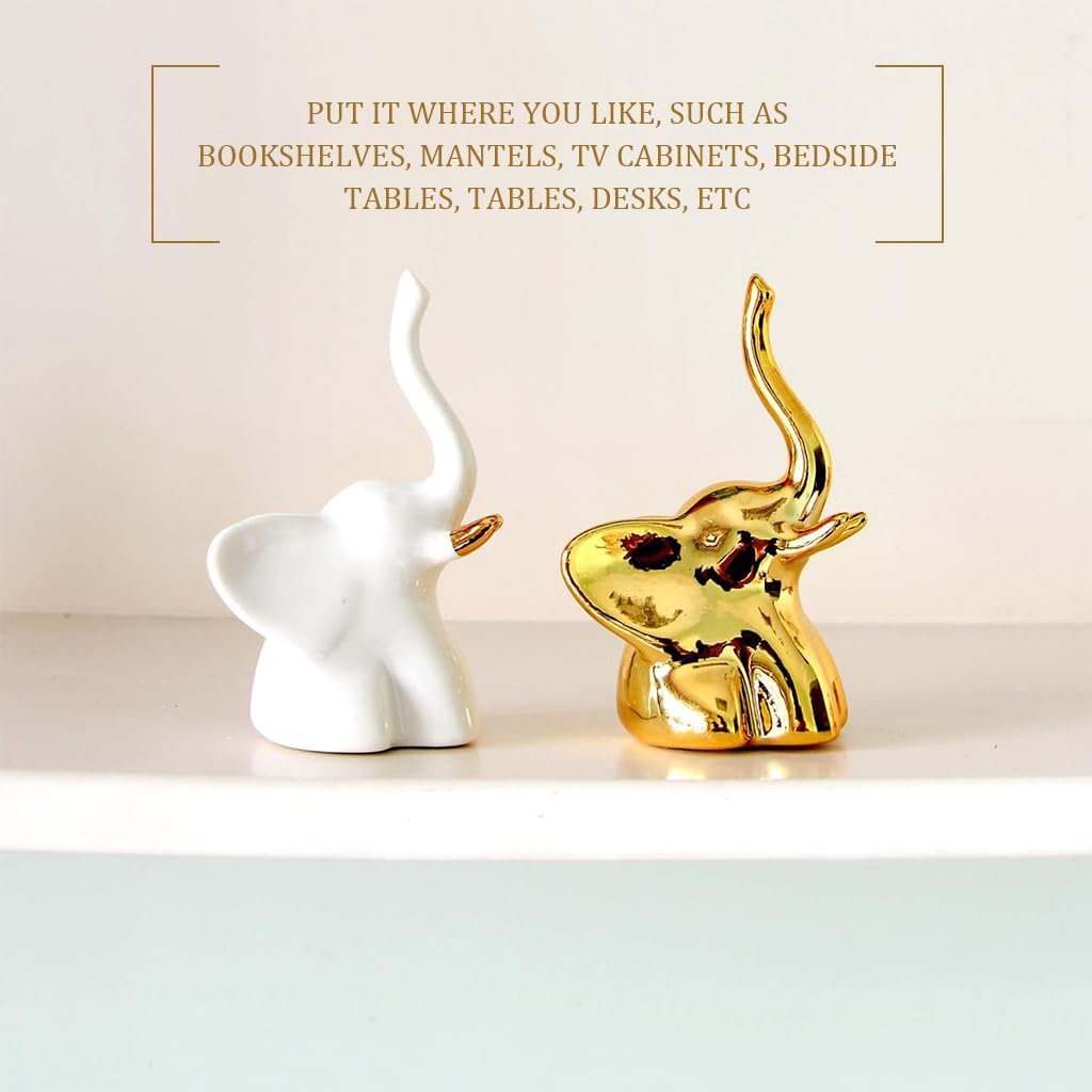 HASTHIP Ceramic Elephant Desk Decor for Home with Dual Color Design 5x5x8.8 cm | Symbolic Gift Set