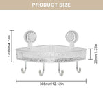 HASTHIP Bathroom Corner Shelves for Wall Storage with Strong Suction Cup and 4 Hooks | White