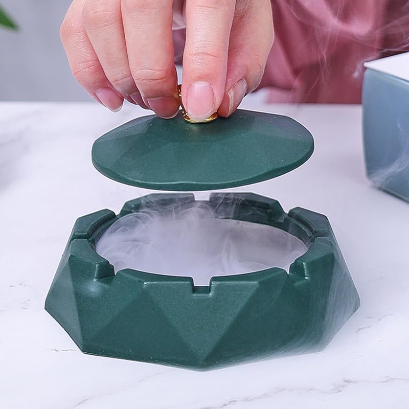 HASTHIP Fashion Desk Ashtray with Lid featuring Crown Handle and Stainless Steel Liner | Green Gift Choice