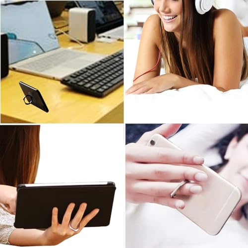 HASTHIP® Metal Phone Ring Grip, Desk Phone Support,360 ° Rotatable Folding Phone Ring Grip, Strong Adhesive Clear Round Acrylic Backing Phone Ring for Phone Case