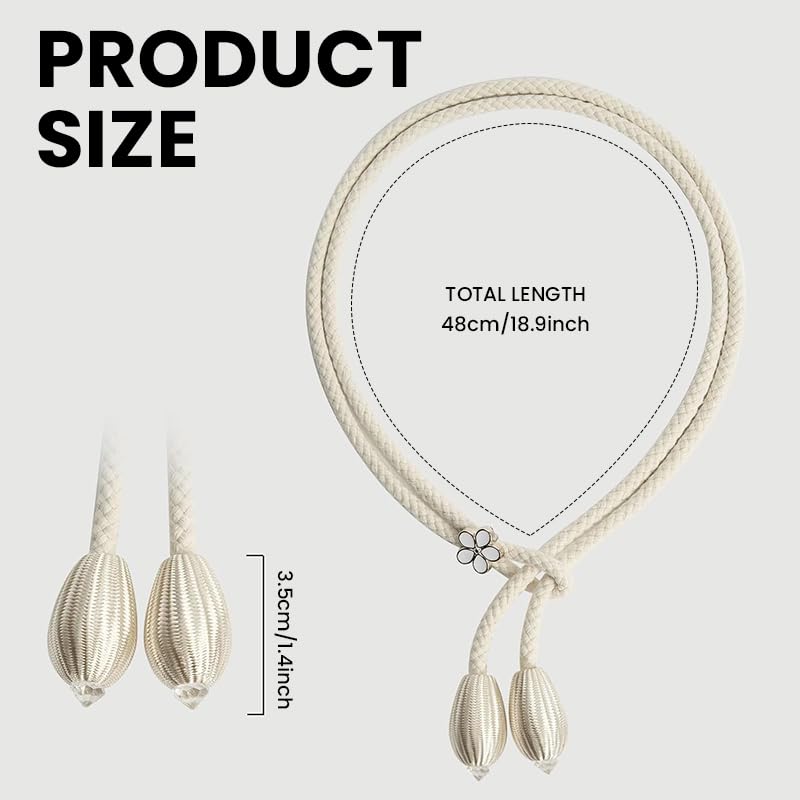 HASTHIP Curtain Tie Backs for Living Room and Bedroom featuring Sliding Floral Buckles | 4PCS Cotton Rope Holdbacks with Weighted Ends