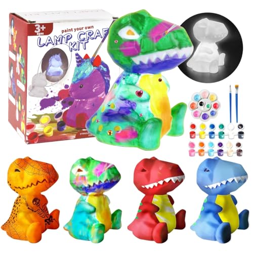 HASTHIP® 4.3 Inch Glowing Dinosaur Painting Kit for Kids, DIY Art Craft Set with 12 Colors, 2 Brushes, Creative Birthday Gift for Early Learning and Kindergarten