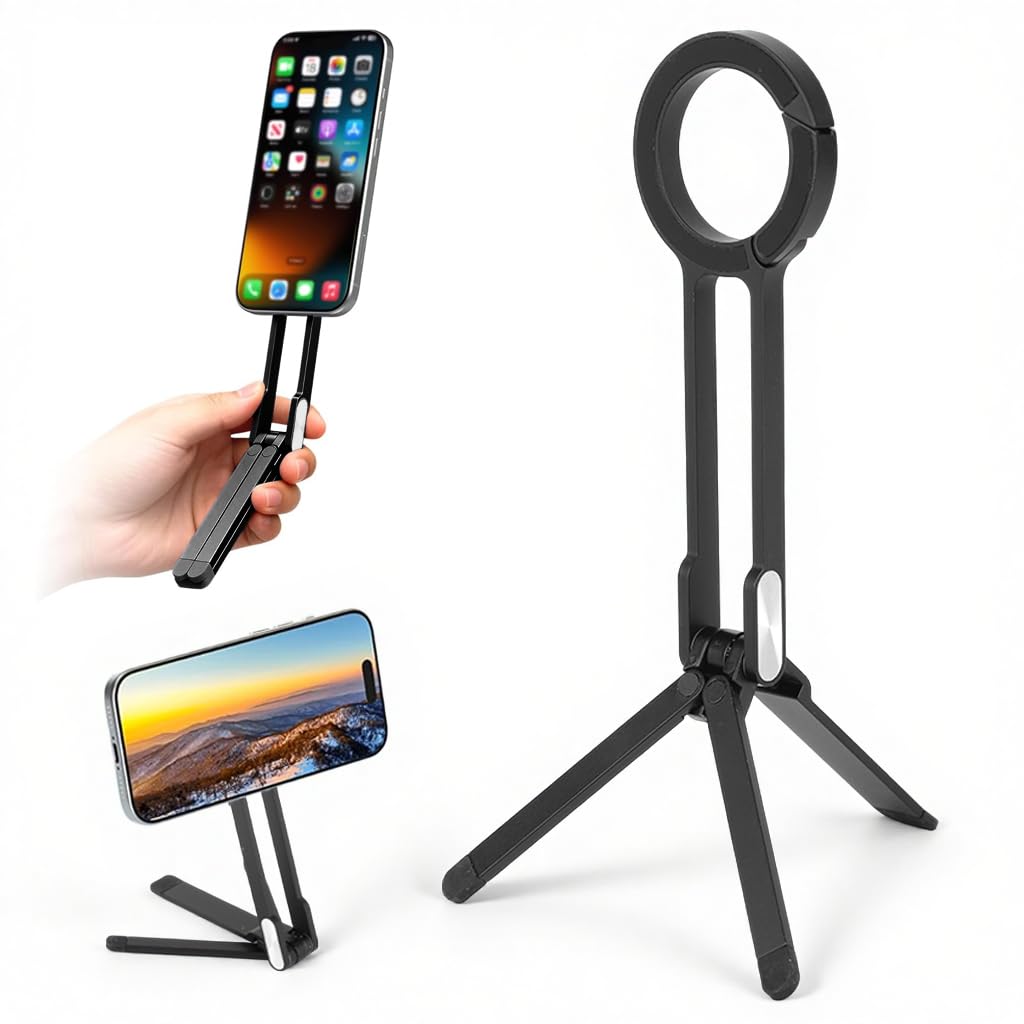 HASTHIP® ZORBES Magnetic Phone Tripod Stand for iPhone, Aluminium Smartphone Mini Tripod Pocket Cell Phone Stand, Folding Strong Magnet Quick Mount Compatible with iPhone 16 15 14 13 12 Series, Black