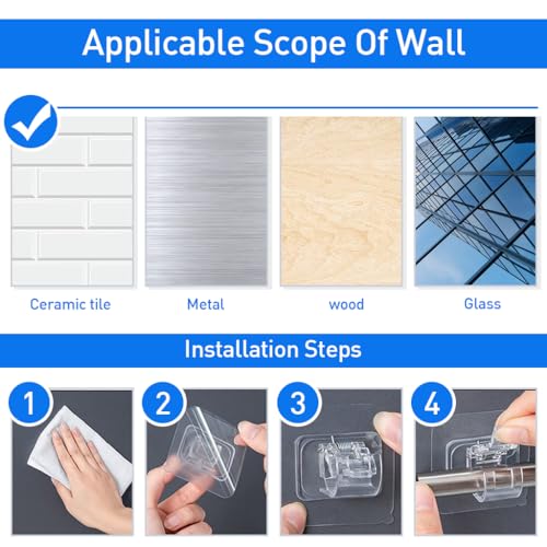 HASTHIP® 6pcs Wall Curtain Holder, Curtain Rod Holder, Self Adhesive Hook, Curtain Rod Bracket Curtain Brackets for 1 inch Diameter Curtain Rodsfor Bathroom Kitchen Home Bathroom and Hotel