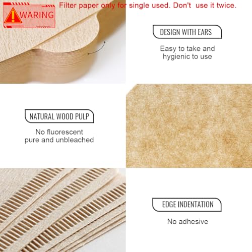 HASTHIP® 100 Count V60 Coffee Filter Paper,Natural Unbleached Cone Filters for Pour Over and Drip Coffee Maker,Disposable Filters Fits 2-4 Cup Dripper