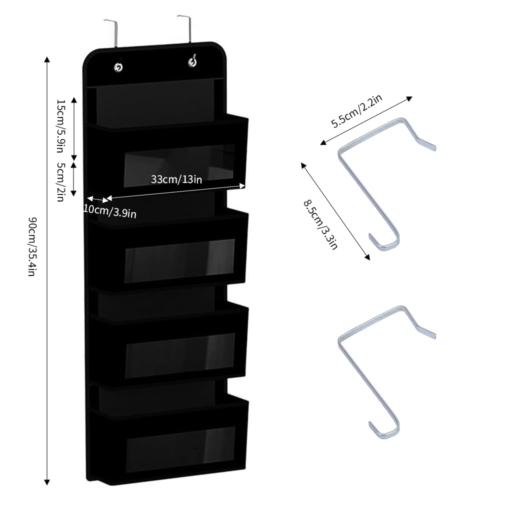 HASTHIP Over The Door Organizer for Wall and Closet Storage with 4 Felt Shelves and Clear Windows | Black