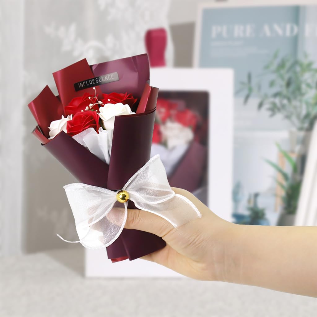 HASTHIP Rose Gift Box for Valentines and Birthdays with Hand Soap Roses 20cmx14cmx8.5cm | Ideal for Girlfriend or Mother