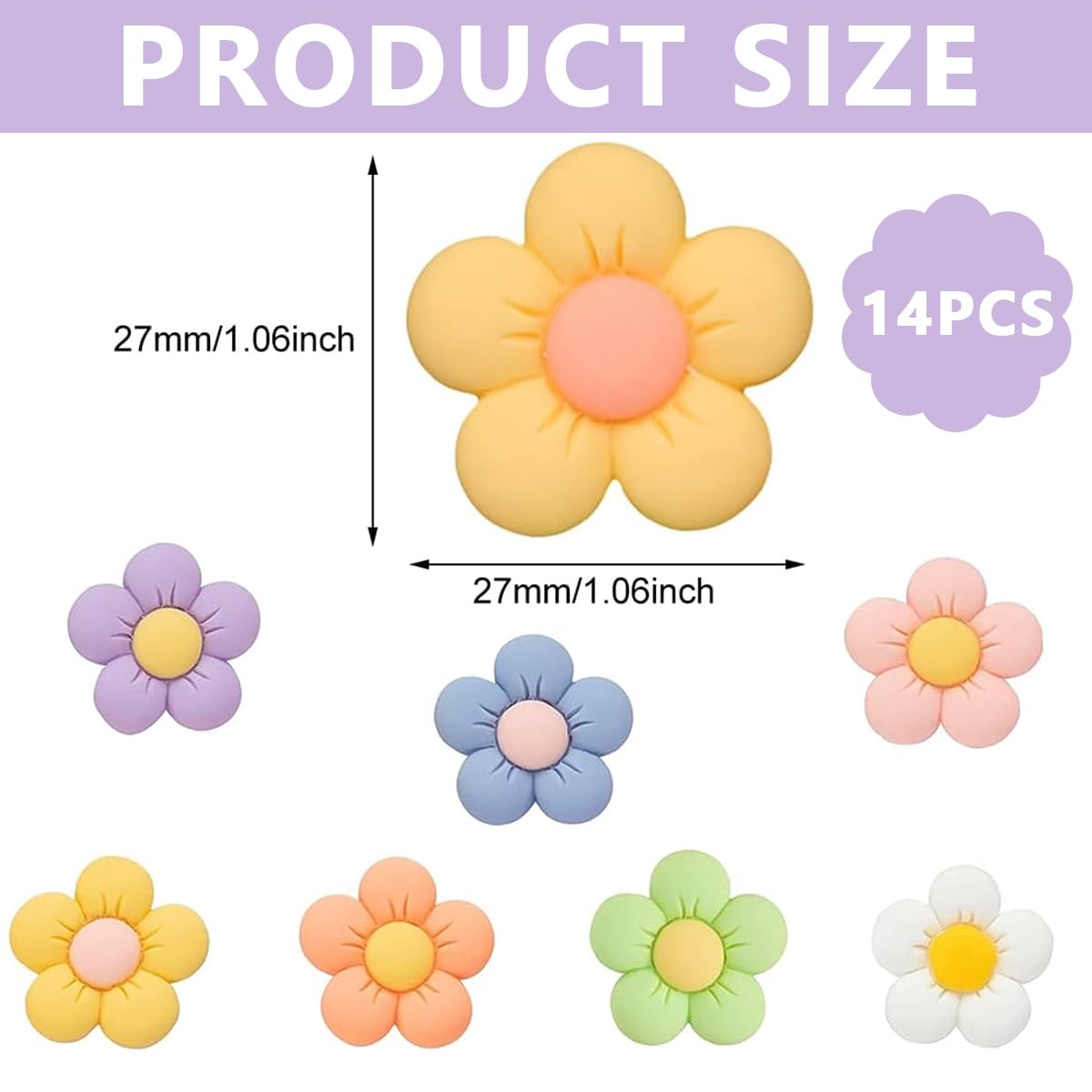 Resin Flowers Shoes Charms for Croc Clog Slides Sandals Decoration, Cute Flower Designer Shoe Charms for Adults Teens Kids DIY Shoe Decoration Charms with Buttons Party Gift