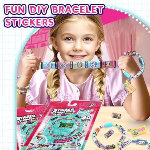 HASTHIP® DIY Sticker Roll Bracelet Making Kit for Girls, Cartoon Sticker Beads Set, Creative Jewelry Craft Kit, Kids Bracelet Decoration Set, Fun Birthday or Children’s Day Gift