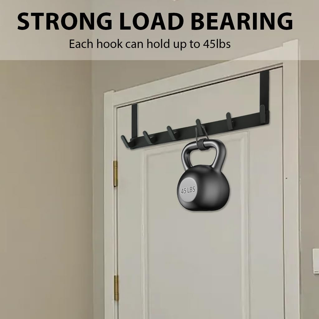 HASTHIP Over the Door Hooks for Clothes and Towels featuring 6 Hook Rack in Black Aluminum