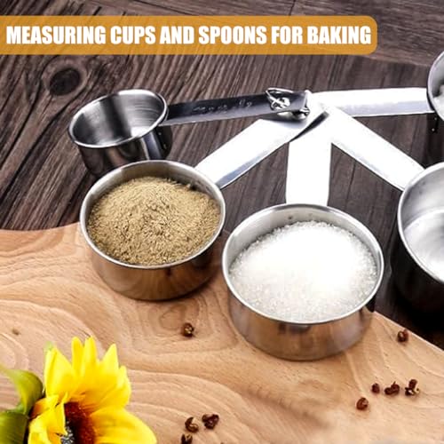 HASTHIP® 10Pcs Measuring Cups and Spoons Set - Stainless Steel Measuring Cup with Scales of 2 Units, Dry & Wet Food Measuring Cup for Cooking and Baking, Ideal For Chefs & Home Cooks (Silver)