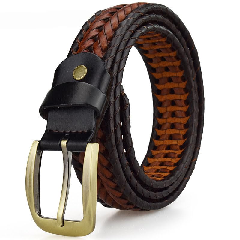 HASTHIP® Leather Belt for Men Casual Jeans Golf Men's Leather Woven Alloy Buckle Hand Braided Belts Gift for Man