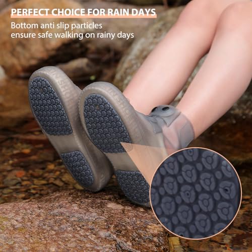 HASTHIP® Silicone Rain Shoe Cover for Rain Waterproof Shoe Cover for Kids Men Women with Double-Breasted, Anti-Slip TPE Sole Wear-resistant Reusable Shoes Protector for Rainy Season (for Size 4-5)