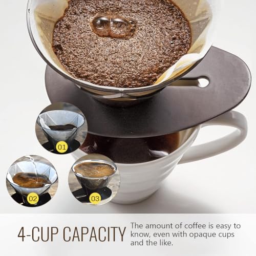 HASTHIP® Pour Over Coffee Dripper,V60 Style Cone Coffee Maker,Heat Resistant Plastic Reusable Filter 1-4 Cups Universal Measurement Compatible with Server Manual Drip Brewer for Home Office Café
