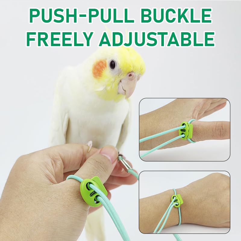 HASTHIP® 6.6ft Parrot Leash with 6.5mm Metal Feet Loop Elastic Bird Harness with Adjustable Buckle Wrist Attachable Bird Aviator Leash for Parrot, Budgerigars, Cockatiels