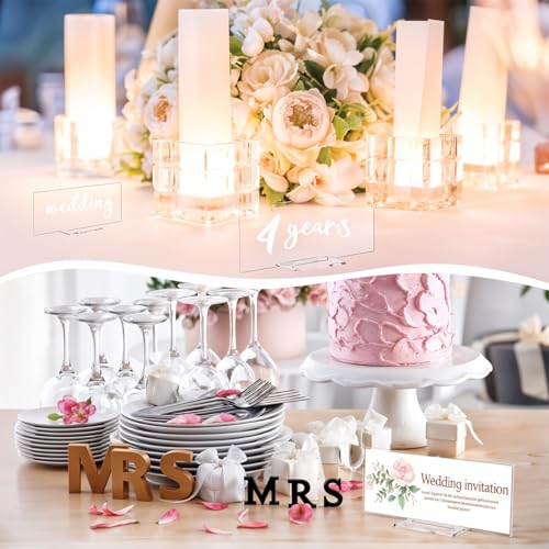 HASTHIP® 10Pcs Acrylic Table Sign Holders with Bases Tabletop Sign Holders Clear Sign Holders Party Event WeddingSupplies Stores Price Tag Holders Table Number Holder, 5.9x2.36inches