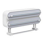HASTHIP Magnetic Food Wrap Dispenser with Dual Hidden Blades and Sliding Cutter | White 3 in 1 Foil Paper Holder for Cling Film Tin Foil and Wax Paper