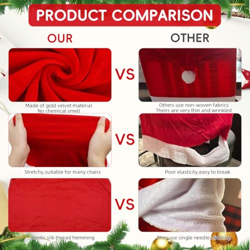 HASTHIP® 4PCS Christmas Chair Covers,Red Hat Dining Chair Slipcovers,Christmas Back Covers Kitchen for Xmas Holiday Festival Kitchen Bar Dining Room Table Decor