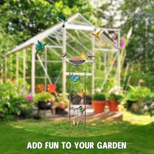 HASTHIP® Garden Climber Support Stand Vintage Iron Bird Bath Bowl 100CM Outside Standing Plant Home Outdoor Decorations Feeder Station Drinking for Balcony 3 PCS