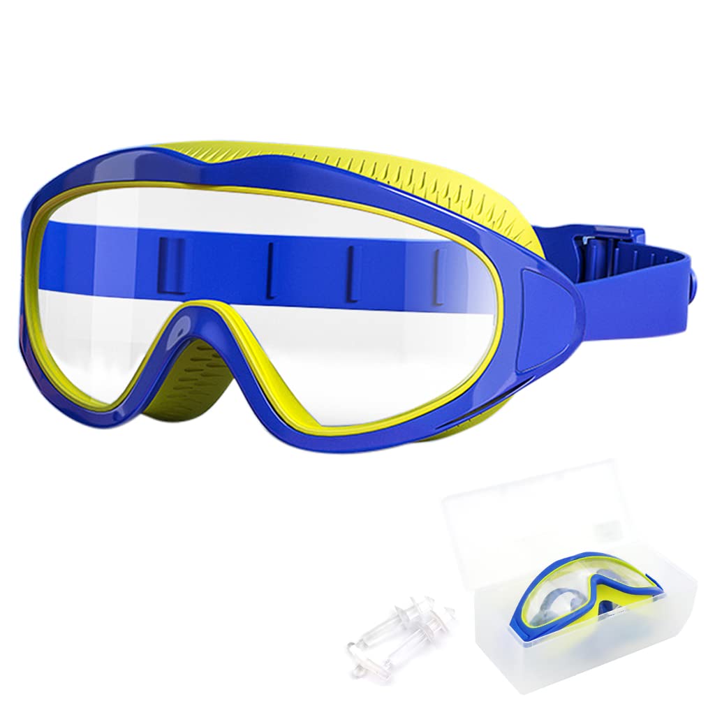Proberos® Big Frame Swimming Goggles Leakproof Swimming Goggles for Children Kids Swim Goggles with Anti Fog and UV Protection for Boys Girls for Age 3-16(Blue)