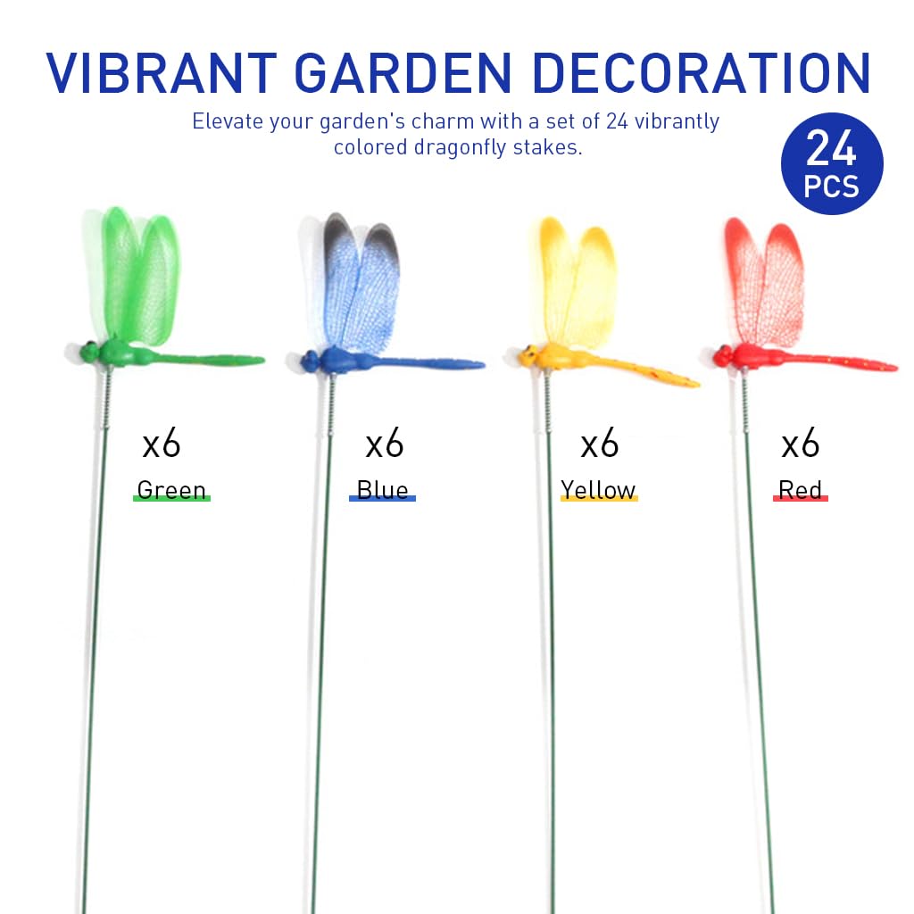 HASTHIP® 3D Dragonfly Balcony Decoration Items - 24 Pieces Garden Decoration Items - 25 CM Color Dragonflies Garden Stakes - Dragonflies Garden Decor - Indoor/Outdoor Plant Support Sticks
