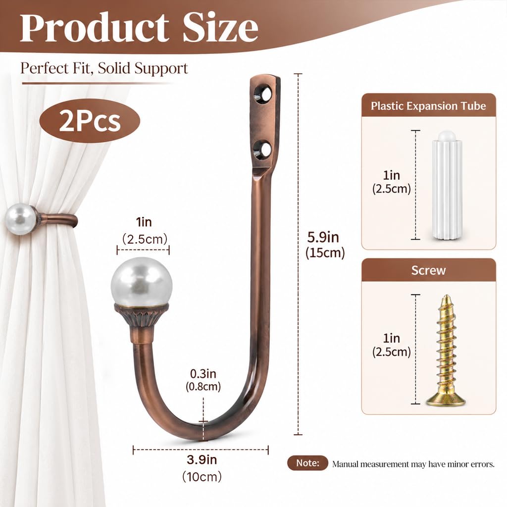 HASTHIP 2-Pack U-Shaped Aluminum Alloy Curtain Tiebacks with Decorative Pearl Ends, 15 x 10 cm