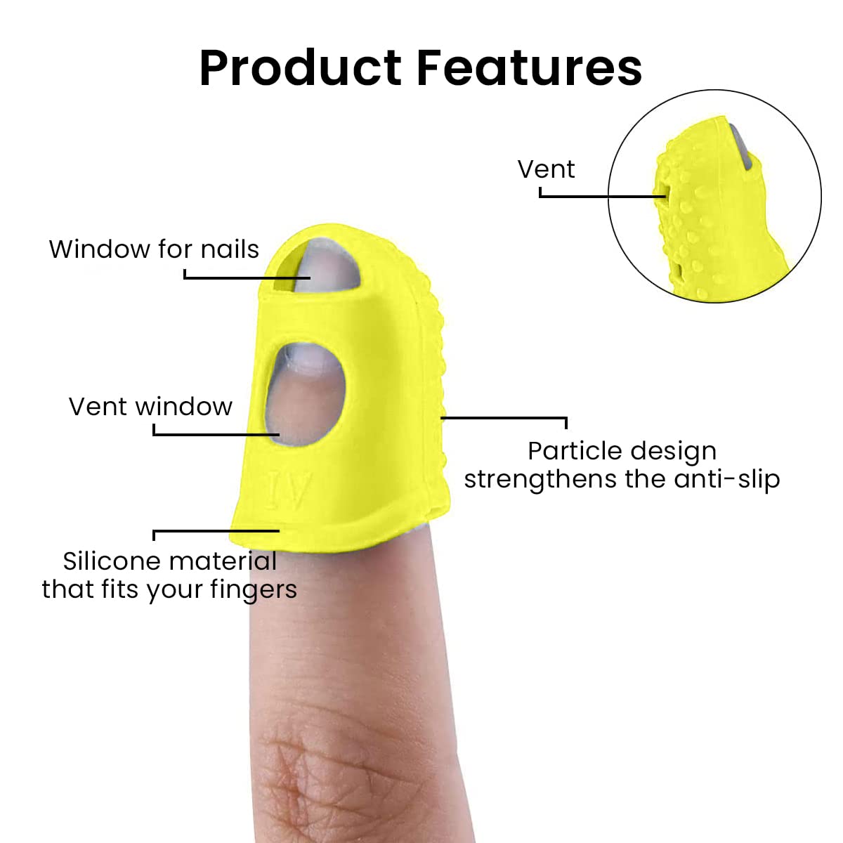 HASTHIP Guitar Finger Protector for Playing | 30pcs 20mm Non Slip Silicone Guards Yellow