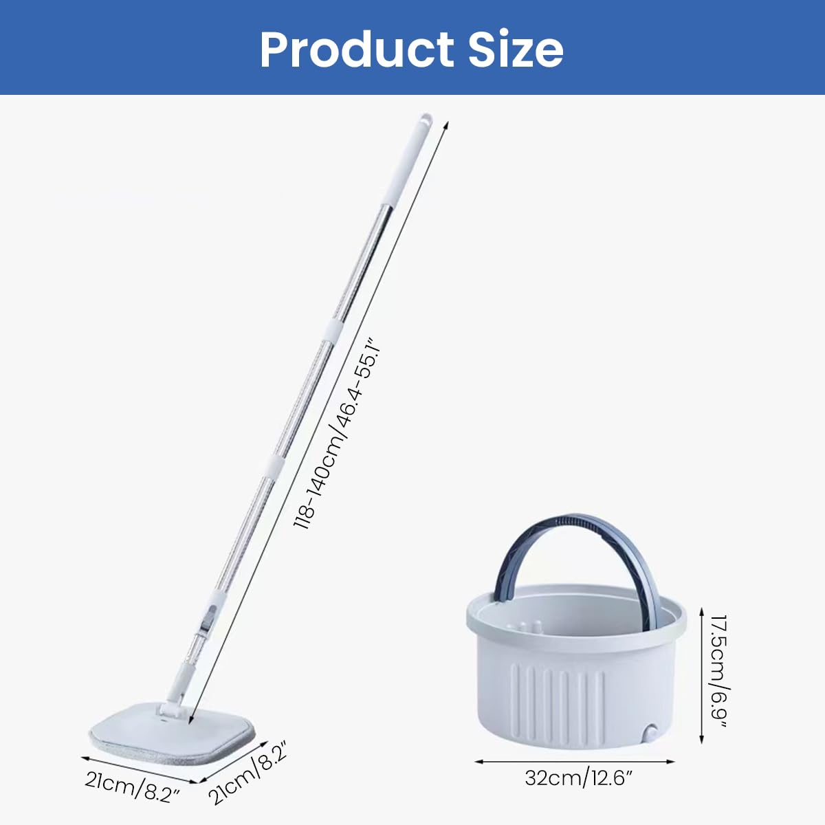 HASTHIP Microfiber Flat Floor Mop for Wet and Dry Cleaning with 3.5L Self Wringing Bucket and 360° Swivel Head