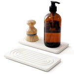 HASTHIP® 2PCS Water Absorbing Stone Tray for Sink, Quick Drying Diatomite Bathroom Tray, Fast Dry Countertop Organizer Mat for Kitchen, Soap Dish and Dispenser Holder in White