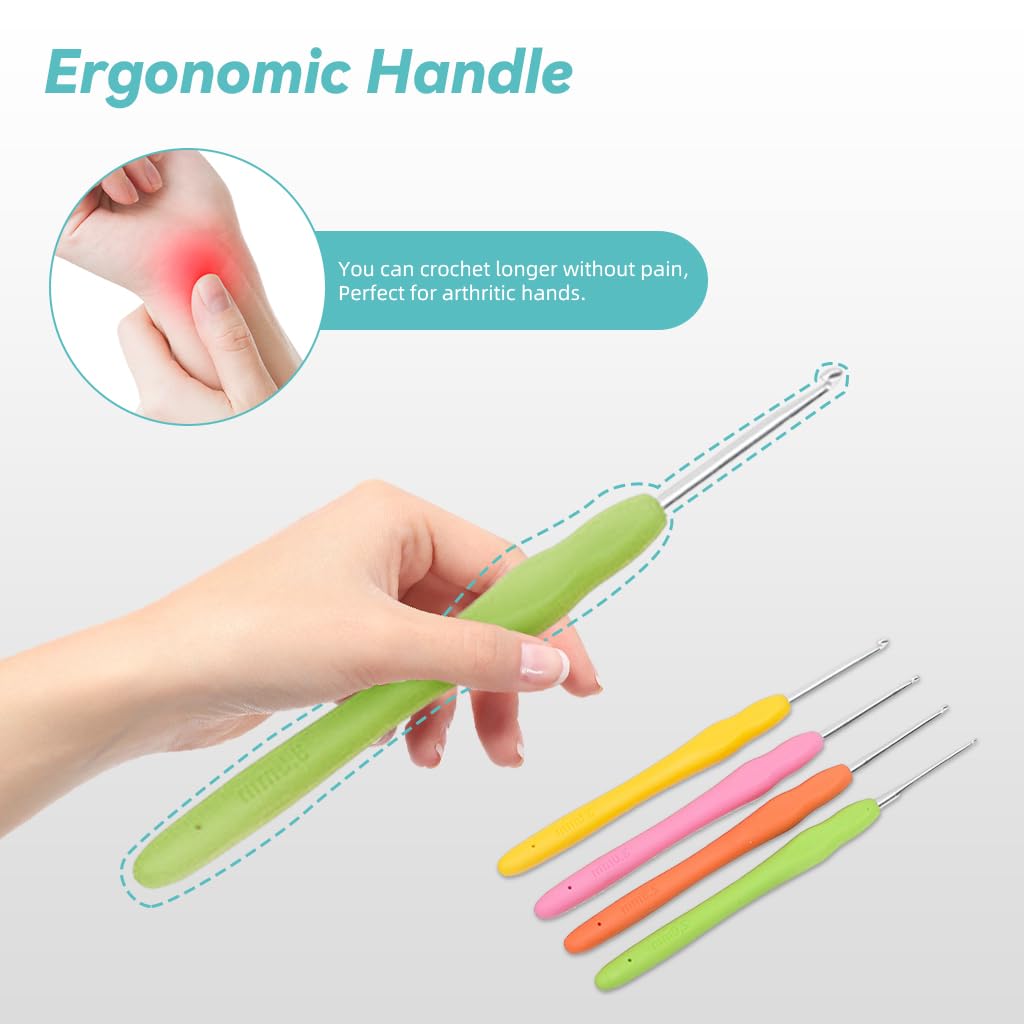 HASTHIP® Crochet Hook Set 14 Sizes Crochet Hook Set with Carry Bag, Needles, Color Stitch Markers, Measure Tape Beginners Crochet Hook Set for Crochet Art, DIY Crafting