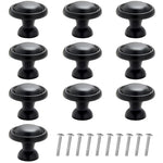 10Pcs Metal Cabinet Knobs, 1.25'' Round Black Zinc Alloy Cabinet Knobs, Rust and Scratch-Resistant Drawer Handles Pulls with Screws for Cabinet, Drawer, Cupboard, Wardrobe