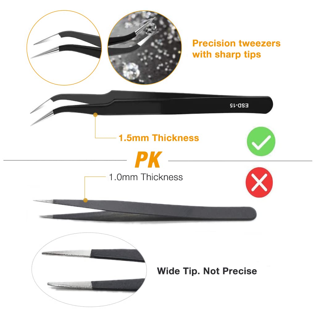 HASTHIP® 6 Pcs Tweezers Set for Electronics and Craft, ESD Multi-purpose Tweezer Anti-Static Professional Tweezers for Precision Repairing DIY Craft Cloisonne Art Tweezer for Jewellery Making