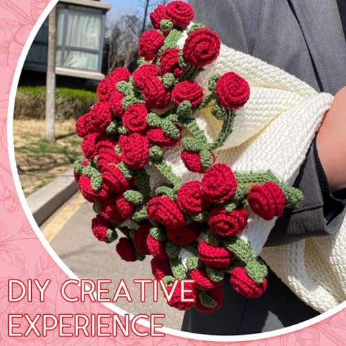 HASTHIP® DIY Crochet Rose Flower Blanket Material Kit 80cm Dia Round DIY Crochet Kit Couch Blankets Romantic Rose Blanket for Home Decor Gift Items for Women