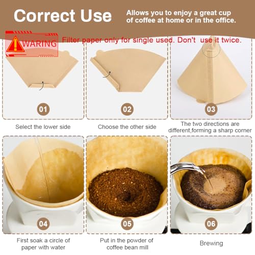 HASTHIP® 100 Count Unbleached V60 Coffee Filters,Natural Cone Shaped Disposable Paper for Pour Over and Drip Coffee Makers,Fits 2-4 Cup Brewers Eco-Friendly Wedge Filter