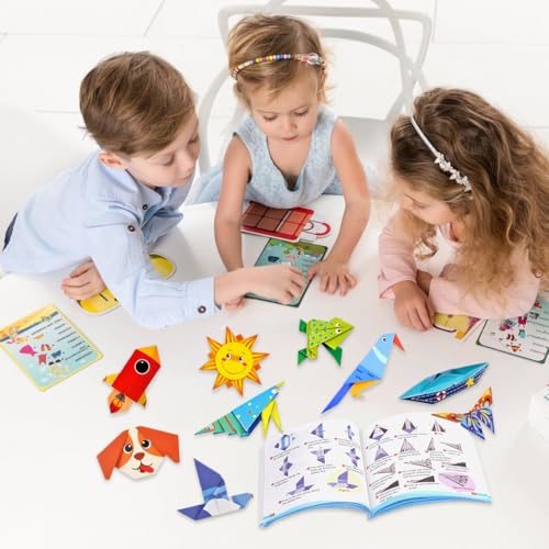 HASTHIP® 108 Sheets Origami Paper Kit for Kids, 3D DIY Craft Set with Tutorial Guide, Gift Box, 5.5 Inch Square Colored Paper, Art Supplies for Creative Projects